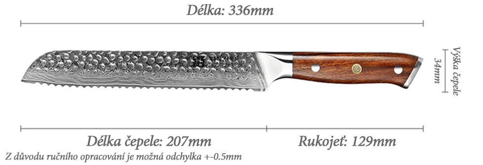 Rozměry nože na chléb a pečivo z řady B13D